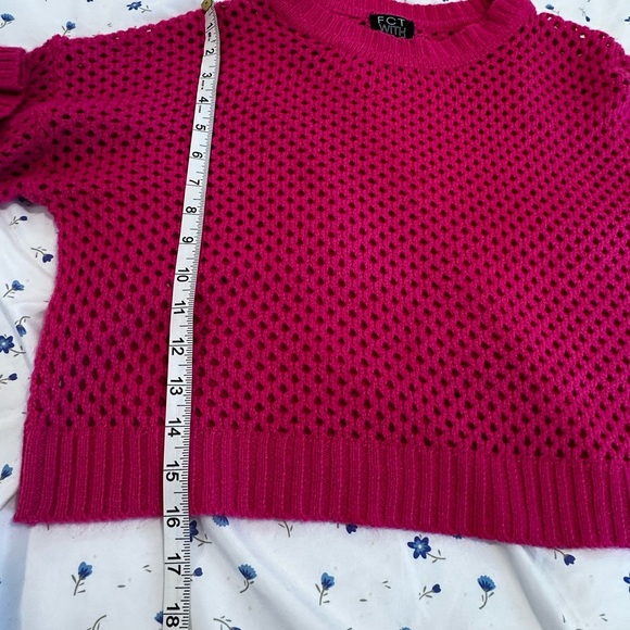 FCT With LOVE Medium Women’s Bright Fluorescent Pink Open Knit Sweater. - Picture 3 of 9